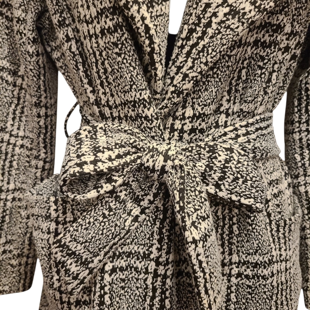 Shinestar Trenchcoat Tweed Black‎ and White Belted Shawl Collar Sz M - Picture 13 of 16